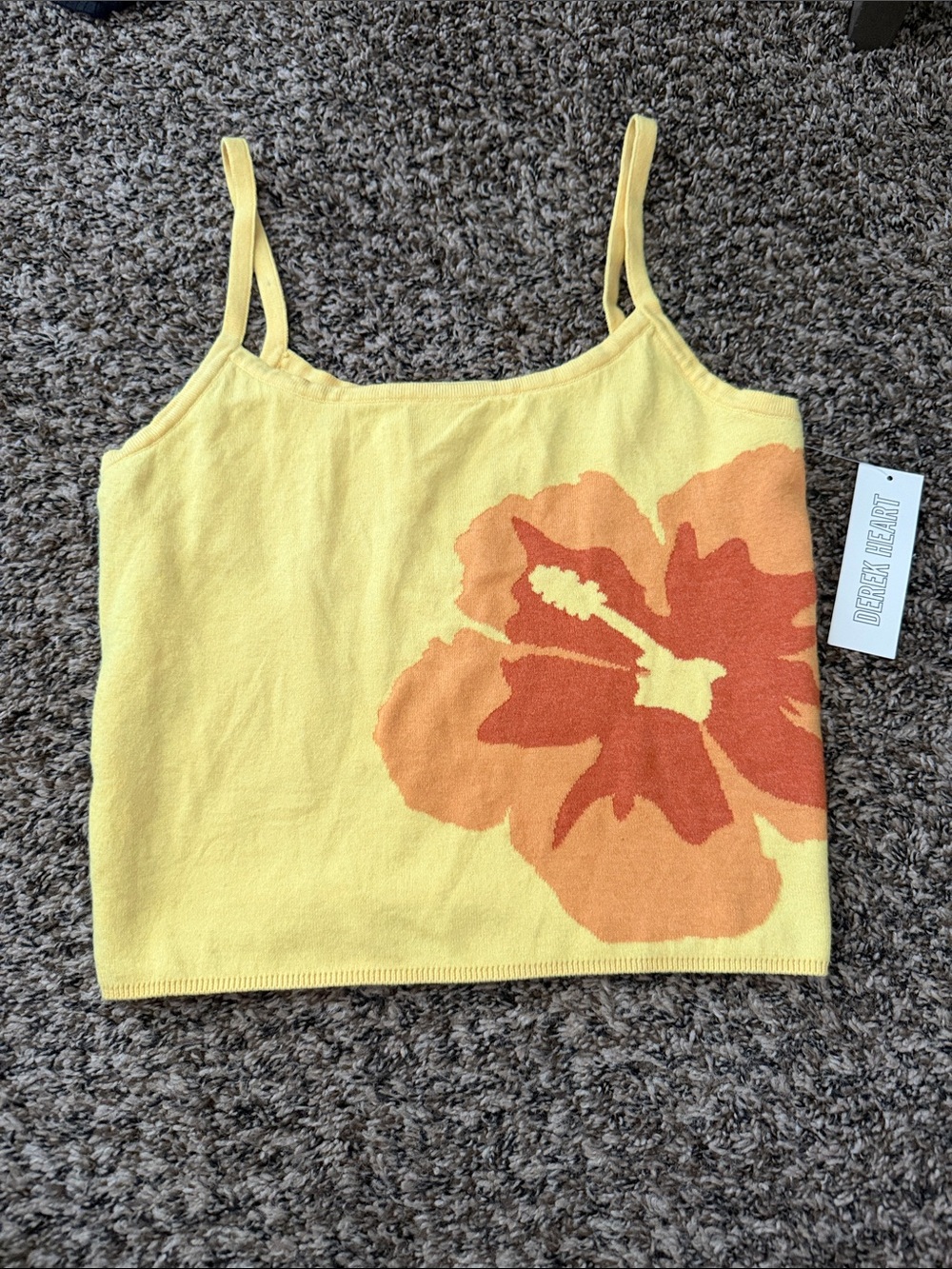 Derek Heart Yellow Knit Floral Cami with Orange Bloom